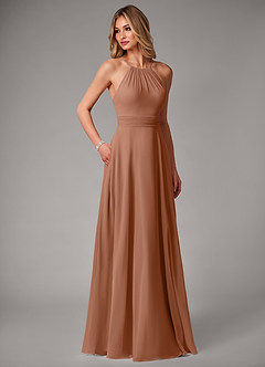 Azazie Amalia Robes de demoiselle d'honneur Robe Trapèze en Mousseline de soie Plissée Bronze image5