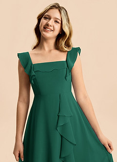 Azazie Nori Junior Emerald A-Line Ruched Chiffon Dress image7