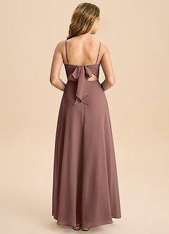 Azazie Shale Junior Espresso A-Line Bow Chiffon Dress image1