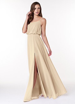 Azazie Lupe Bridesmaid Dresses Champagne A-Line Scoop Blouson Chiffon Dress image3