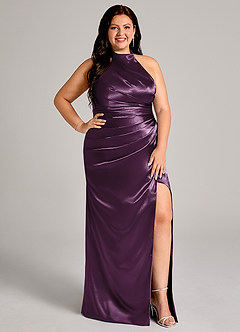 Azazie Jemma Bridesmaid Dresses Plum Sheath Pleated Metallic Satin Dress image11