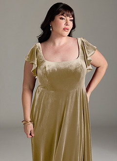 Azazie Bondi Brautjungfernkleider A-Linie Seitliche Cut-Outs Samt Kleid Goldene Bräune image11