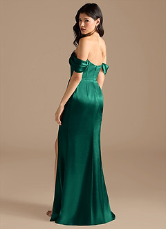 Azazie Lynden Bridesmaid Dresses Emerald Sheath Off the Shoulder Metallic Satin Convertible Dress image3