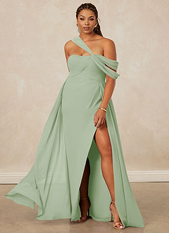 Christian Siriano Bridal for Azazie 1014 Robes de demoiselle d'honneur Robe Trapèze en Mousseline de soie Épaule décolletée Vert Sauge image1