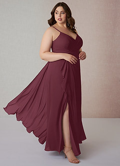 Azazie Emerald Bridesmaid Dresses Cabernet A-Line Ruffled Chiffon Dress image9