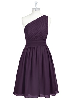 Azazie Katrina Jurken voor bruidsmeisjes Jurk van Chiffon met A-Lijn One-Shoulder Pruim image6