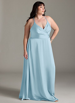 Azazie Davis Bridesmaid Dresses Sky Blue A-Line Pleated Stretch Satin Dress image9