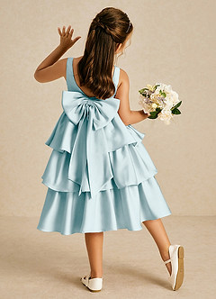 Azazie Margery Blumenmädchenkleider A-Linie Schleifen Stretch-Satin Kleid Seegrün image1