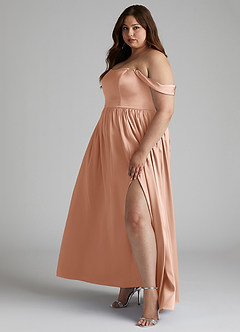 Azazie Morana Bridesmaid Dresses Rose Gold A-Line Off the Shoulder Stretch Satin Convertible Dress image13