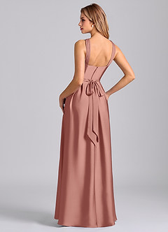 Azazie Dixie 신부 들러리 드레스 A라인 주름진 스트레치 새틴 바닥 길이 드레스 image5