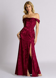 Azazie Saige 신부 들러리 드레스 인어 오프 더 숄더 자카드 바닥 길이 드레스 image7