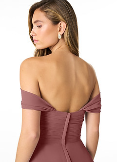 Azazie Kaitlynn Vestidos de damas de honor Vestido de Rosa Del Desierto de Gasa de Imperio Convertible con Fruncido image6