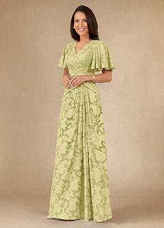 Azazie Emmeline Mother of the Bride Dresses Lemon Sorbet A-Line Pleated Floral Burnout Dress image3