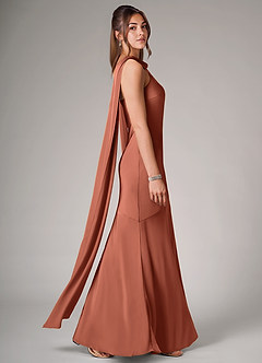 Azazie Kinsley Robes de demoiselle d'honneur Robe Sirène en Satin extensible Fente Latérale Argile image6