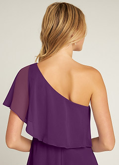 Azazie Lizzy Final Sale Grape A-Line One Shoulder Chiffon Dress image3