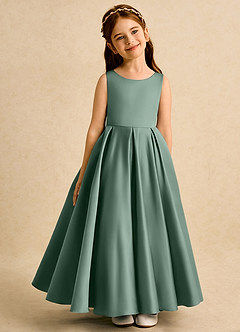 Azazie Pepper Flower Girl Dresses Eucalyptus A-Line Pleated Matte Satin Dress image2