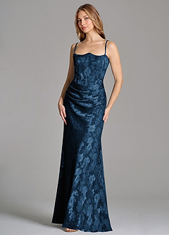 Azazie Ezrena Brautjungfernkleider Wandelbar Meerjungfrau-Linie Schulterfrei Blumen-Burnout Kleid Dunkelmarine image6