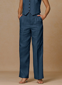 front Belicia Dark Navy 100% Linen Pants