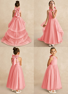 Azazie Bev Flower Girl Dresses Coral A-Line Convertible Tulle Dress image2