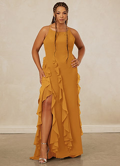 Christian Siriano Bridal for Azazie 1006 Bridesmaid Dresses Butterscotch Mermaid Ruched Chiffon Dress image8
