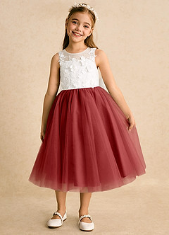 Azazie Lina Flower Girl Dresses Ivory Rust Ball-Gown Lace Dress image5