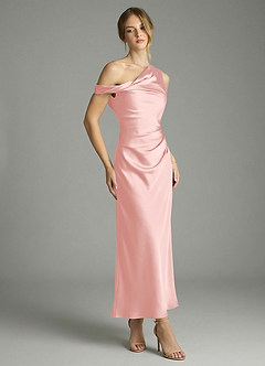 Azazie Emerson Bridesmaid Dresses Powder Pink Mermaid Off the Shoulder Stretch Satin Dress image3