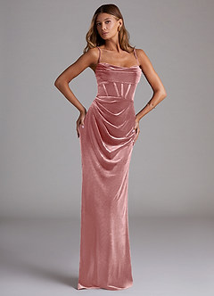Azazie Sheath Cowl Neck Floor-Length Velvet Bridesmaid Dresses - Dusty Rose
