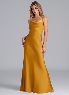Azazie Seema Bridesmaid Dresses Butterscotch Mermaid Corset Stretch Satin Dress image3