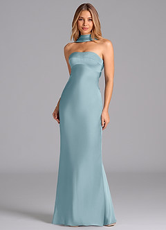 Azazie Lusinda Bridesmaid Dresses Moody Blue Mermaid Strapless Stretch Satin Dress image4