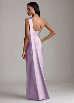 Azazie Juniper Vestidos de madrinha de casamento Vestido Lilás Fosco de Cetim elástico de sereia com Um ombro image6
