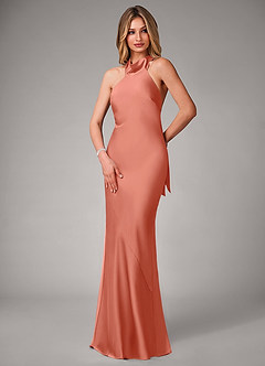 Azazie Velli Brudtärnklänningar Klä av Sjöjungfru i Stretch Satin Hög hals Laxrosa image3