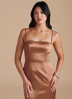 Azazie Aura Brautjungfernkleider Wandelbar Meerjungfrau-Linie Convertible Metallischer Satin Kleid Bronzer image2