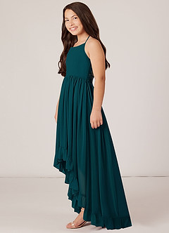 Azazie Sarafina Junior Robe Trapèze en Mousseline de soie Dentelle Vert Pin image3
