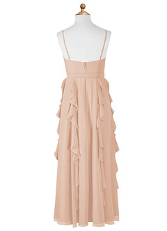 Azazie Peyton Junior Vestido de Rosa Inglesa de Gasa de Corte En A con Volantes en cascada Cuello en V image7