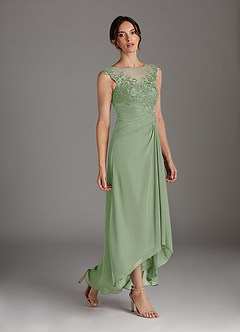 Azazie Endora Mother of the Bride Dresses Dusty Sage A-Line Scoop Lace Chiffon Dress image3