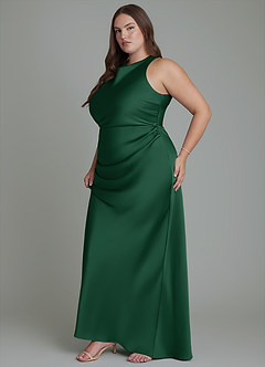 Azazie Evadne Robes de demoiselle d'honneur Robe Fourreau en Satin extensible Plissé Vert Foncé image13