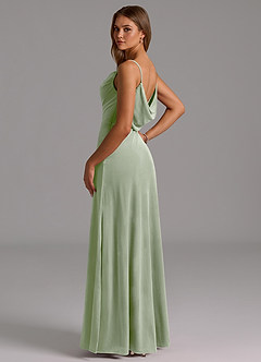 Azazie Olaine Robes de demoiselle d'honneur Robe Trapèze en velours Plissée Vert Sauge image6