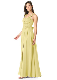 Azazie Olani Bridesmaid Dresses Lemon Sorbet A-Line Off the Shoulder Chiffon Convertible Dress image4