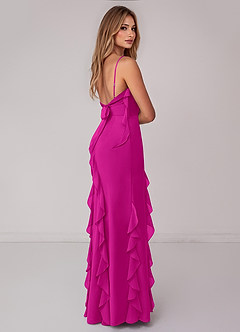 Azazie Malia Bridesmaid Dresses Fuchsia Sheath Ruched Chiffon Dress image5