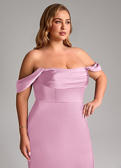 Azazie Saige Abiti da Damigella Abito Tubino in Raso Elasticizzato Spalle Scoperte Rosa Confetto image15