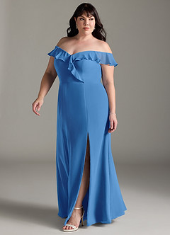 Azazie Sophie Robes de demoiselle d'honneur Robe Trapèze Convertible en Mousseline de soie Épaule décolletée Geai Bleu image8
