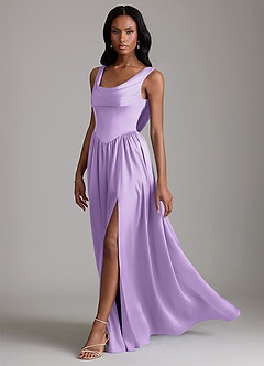 Azazie Novi Bridesmaid Dresses Lilac A-Line with Pockets Stretch Satin Dress image6