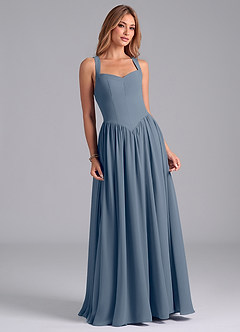 Azazie Francis Robes de demoiselle d'honneur Robe Trapèze en Mousseline de soie Corset Violet Crépusculaire image4