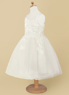 Azazie Austyn Abiti da Ragazza di Fiori Abito Principessa in Tulle Pizzo Bianco Diamante image7
