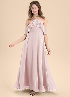 Azazie Tessabelle Junior Blushing Pink A-Line Off the Shoulder Chiffon Dress image6