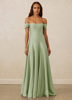 Christian Siriano Bridal for Azazie 1002 Bridesmaid Dresses Dusty Sage A-Line Off the Shoulder Stretch Satin Convertible Dress image2