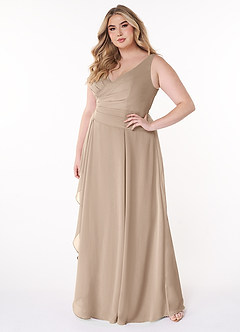 Azazie Kori Bridesmaid Dresses Taupe A-Line Pleated Chiffon Dress image8