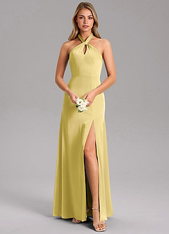 Azazie Tracie Probar vestidos en casa Vestido de Bronceador de Satén Elástico de Corte en A con Corte Lateral image1