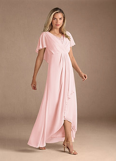 Azazie Eliza Mother of the Bride Dresses Blushing Pink A-Line V-Neck Pleated Chiffon Dress image6