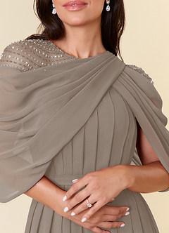 Azazie Olena Mother of the Bride Dresses Taupe A-Line Sequins Chiffon Dress image5